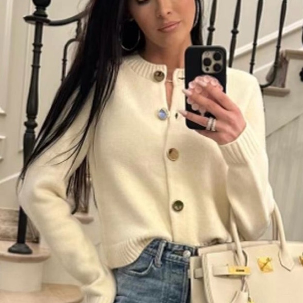 NWOT Rachel Parcell Wool Blend Cardigan Sweater Ivory with Gold Buttons XS